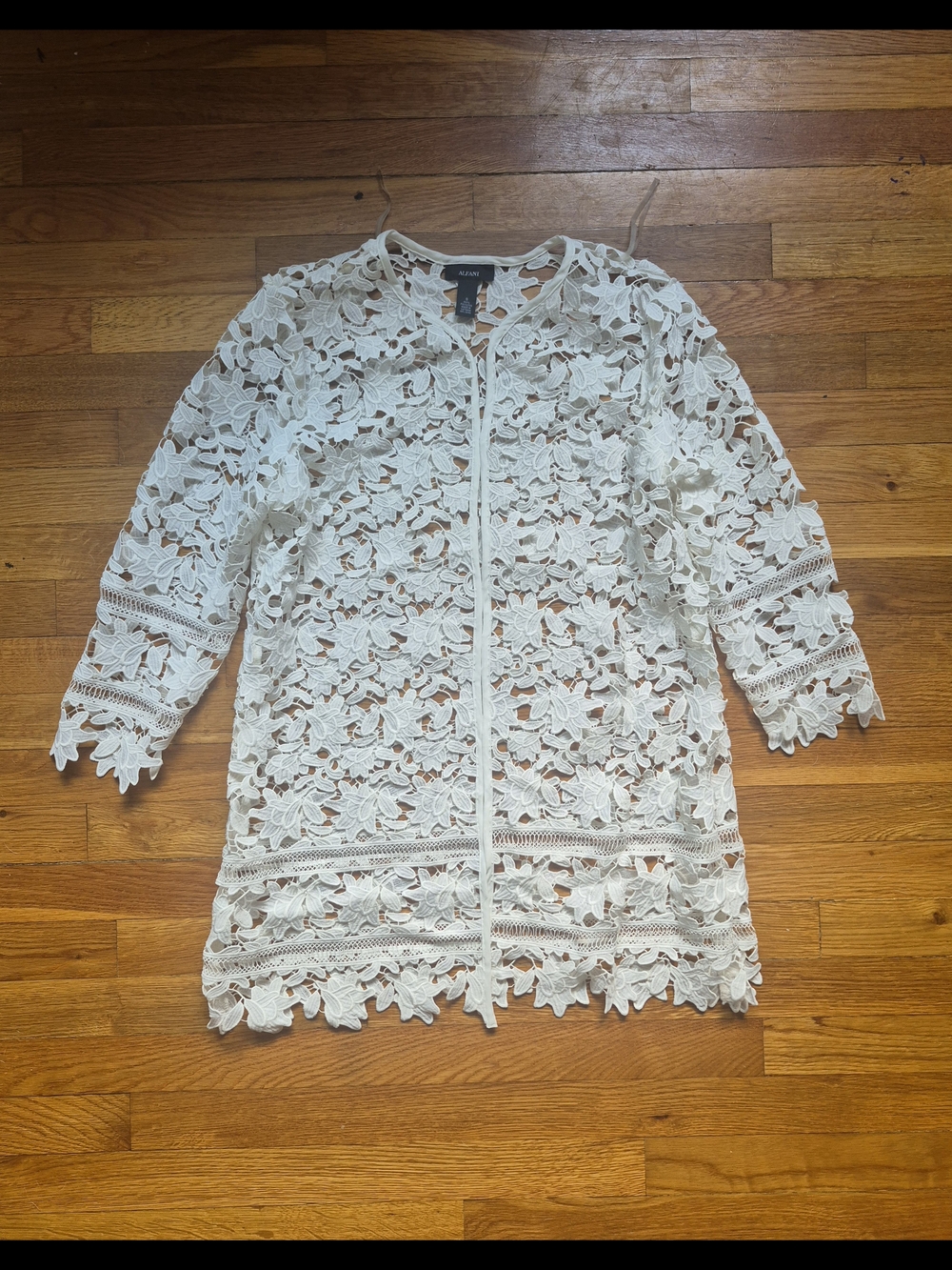 Alfani Ivory Floral Lace Overlay Jacket
